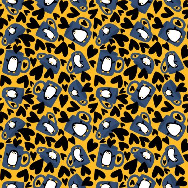 Noel hayvanları kağıt, kumaş, çarşaf, çocuk giysisi baskısı, yeni yıl ambalajı ve Noel kış ambalajı için kusursuz penguen deseni..