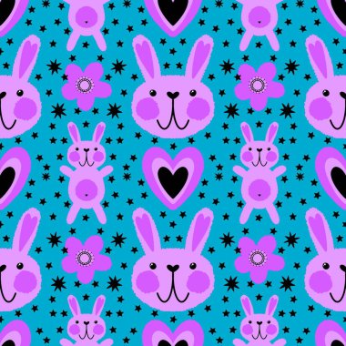 Paskalya tavşanları kağıt, kumaş, çarşaf ve çocuk giysileri, elbise baskısı, parti aksesuarları ve mutfak tekstili için kusursuz bahar hayvanları desenleri. Yüksek kalite fotoğraf