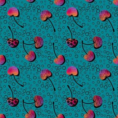 Kağıt, kumaş, çarşaf, çocuk giysileri, tekstil ürünleri, parti aksesuarları ve mutfak için yaz meyvesiz kiraz deseni. Yüksek kalite fotoğraf