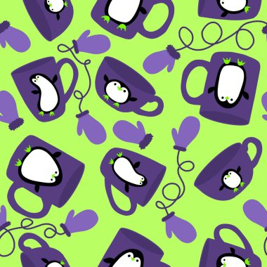 Noel hayvanları kağıt, kumaş, çarşaf, çocuk giysisi baskısı, yeni yıl ambalajı ve Noel kış ambalajı için kusursuz penguen deseni..