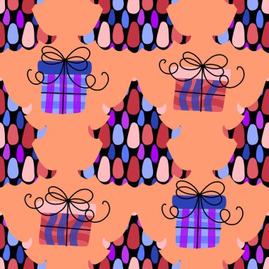 Noel ağacı desenli ambalaj kağıtları, kumaşlar, çarşaflar, yeni yıl ambalajları, çocuk giysileri baskısı ve Noel partisi aksesuarları. Yüksek kalite fotoğraf