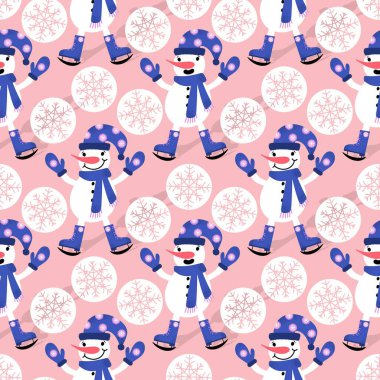 Winter seamless snowman pattern for fabrics and textiles and packaging and gifts and cards and linens and kids and wrapping paper clipart