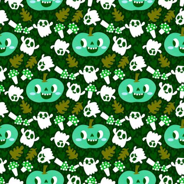 Cadılar Bayramı balkabakları kağıt, kumaş, çarşaf, çocuk giysisi baskısı, şenlik ambalajı ve sonbahar partisi aksesuarları için kusursuz canavar desenleri. Yüksek kaliteli illüstrasyon