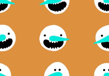 Kumaşlar, tekstil ve ambalajlar, hediyeler, kartlar, çarşaflar ve çocuklar için kusursuz kardan adam deseni.