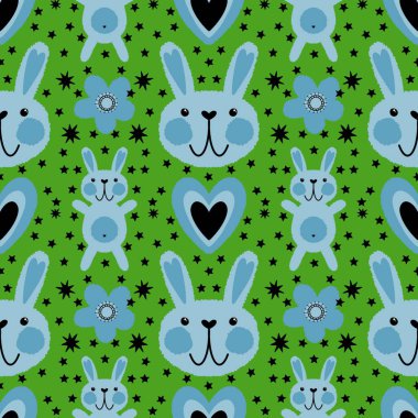 Paskalya tavşanları kağıt, kumaş, çarşaf ve çocuk giysileri, elbise baskısı, parti aksesuarları ve mutfak tekstili için kusursuz bahar hayvanları desenleri. Yüksek kalite fotoğraf