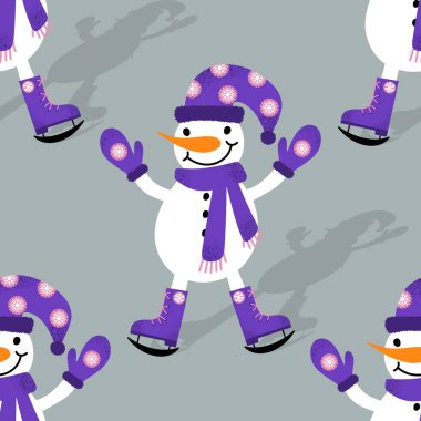 Kumaşlar, tekstil ve ambalajlar, hediyeler, kartlar, çarşaflar ve çocuklar için kusursuz kardan adam deseni.