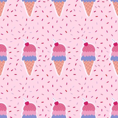 Noel dondurması kağıtları, kumaşlar, çarşaflar, çocuk giysileri baskısı ve yeni yıl partisi aksesuarları için kusursuz dondurma kalıbı. Yüksek kaliteli illüstrasyon