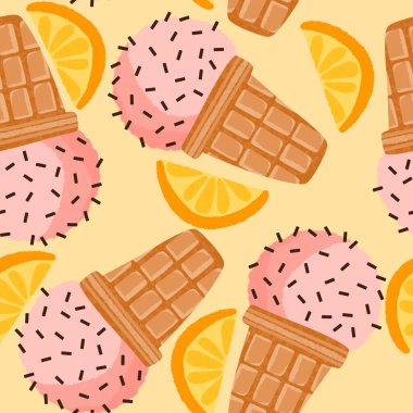 Noel dondurması kağıtları, kumaşlar, çarşaflar, çocuk giysileri baskısı ve yeni yıl partisi aksesuarları için kusursuz dondurma kalıbı. Yüksek kaliteli illüstrasyon