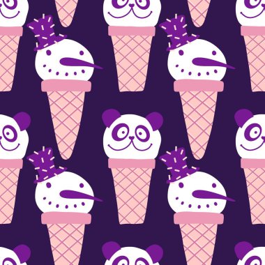 Noel dondurması kağıtları, kumaşlar, çarşaflar, çocuk giysileri baskısı ve yeni yıl partisi aksesuarları için kusursuz dondurma kalıbı. Yüksek kaliteli illüstrasyon