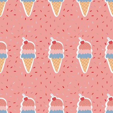 Noel dondurması kağıtları, kumaşlar, çarşaflar, çocuk giysileri baskısı ve yeni yıl partisi aksesuarları için kusursuz dondurma kalıbı. Yüksek kaliteli illüstrasyon