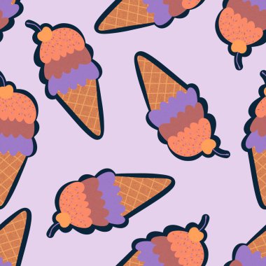 Noel dondurması kağıtları, kumaşlar, çarşaflar, çocuk giysileri baskısı ve yeni yıl partisi aksesuarları için kusursuz dondurma kalıbı. Yüksek kaliteli illüstrasyon