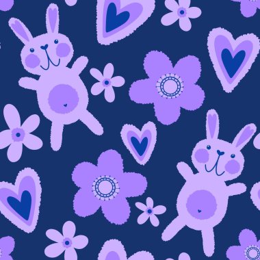 Paskalya tavşanları kağıt, kumaş, çarşaf ve çocuk giysileri, elbise baskısı, parti aksesuarları ve mutfak tekstili için kusursuz bahar hayvanları desenleri. Yüksek kalite fotoğraf