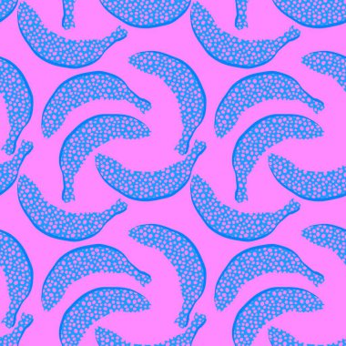 Moda tekstil ürünleri, ambalaj kağıtları, kumaşlar, çarşaflar, çocuk giysileri ve parti aksesuarları için yaz meyvesiz muz deseni. Yüksek kaliteli illüstrasyon