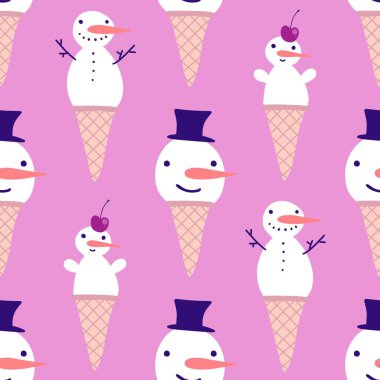 Kumaşlar, tekstil ve ambalajlar, hediyeler, kartlar, çarşaflar ve çocuklar için kusursuz kardan adam deseni.