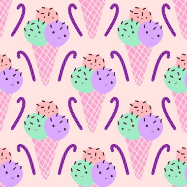 Noel dondurması kağıtları, kumaşlar, çarşaflar, çocuk giysileri baskısı ve yeni yıl partisi aksesuarları için kusursuz dondurma kalıbı. Yüksek kaliteli illüstrasyon