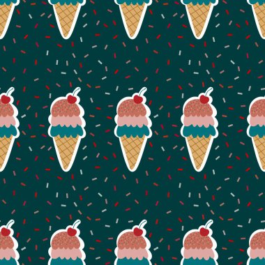 Noel dondurması kağıtları, kumaşlar, çarşaflar, çocuk giysileri baskısı ve yeni yıl partisi aksesuarları için kusursuz dondurma kalıbı. Yüksek kaliteli illüstrasyon