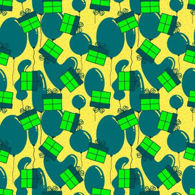 Paketleme kağıdı, kumaş ve çocuk giysileri baskısı, parti ambalajı ve moda tekstili için kusursuz bir doğum günü partisi. Yüksek kalite fotoğraf