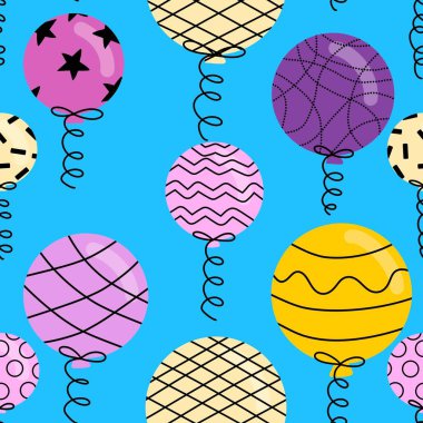 Paketleme kağıdı, kumaş ve çocuk giysileri baskısı, parti ambalajı ve moda tekstili için kusursuz bir doğum günü partisi. Yüksek kalite fotoğraf