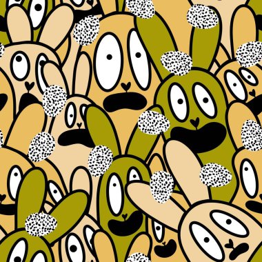 Paskalya tavşanları kağıt, kumaş, çarşaf ve çocuk giysileri, elbise baskısı, parti aksesuarları ve mutfak tekstili için kusursuz bahar hayvanları desenleri. Yüksek kalite fotoğraf