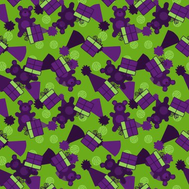 Doğum günü partisi, paket kağıdı, kumaş, çocuk giysisi baskısı, parti ambalajı ve moda tekstili için kusursuz ayı desenleri. Yüksek kalite fotoğraf