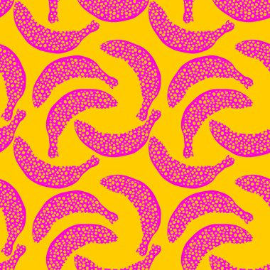 Moda tekstil ürünleri, ambalaj kağıtları, kumaşlar, çarşaflar, çocuk giysileri ve parti aksesuarları için yaz meyvesiz muz deseni. Yüksek kaliteli illüstrasyon