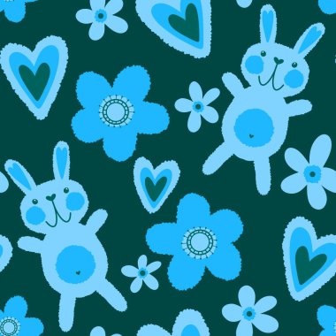 Paskalya tavşanları kağıt, kumaş, çarşaf ve çocuk giysileri, elbise baskısı, parti aksesuarları ve mutfak tekstili için kusursuz bahar hayvanları desenleri. Yüksek kalite fotoğraf