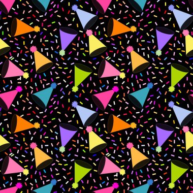 Paketleme kağıdı, kumaş ve çocuk giysileri baskısı, parti ambalajı ve moda tekstili için kusursuz bir doğum günü partisi. Yüksek kalite fotoğraf