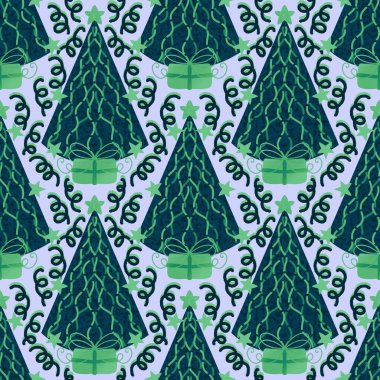 Noel ağacı desenli ambalaj kağıtları, kumaşlar, çarşaflar, yeni yıl ambalajları, çocuk giysileri baskısı ve Noel partisi aksesuarları. Yüksek kalite fotoğraf