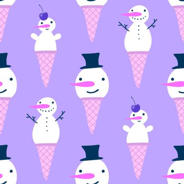 Kumaşlar, tekstil ve ambalajlar, hediyeler, kartlar, çarşaflar ve çocuklar için kusursuz kardan adam deseni.