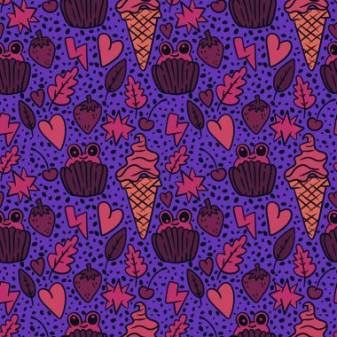 Noel dondurması kağıtları, kumaşlar, çarşaflar, çocuk giysileri baskısı ve yeni yıl partisi aksesuarları için kusursuz dondurma kalıbı. Yüksek kaliteli illüstrasyon