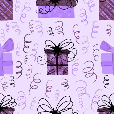 Noel hediyesi paketleri, kumaşlar, çarşaflar, doğum günü paketleri, parti aksesuarları ve çocuk kıyafetleri baskıları için kusursuz kış desenleri. Yüksek kaliteli illüstrasyon