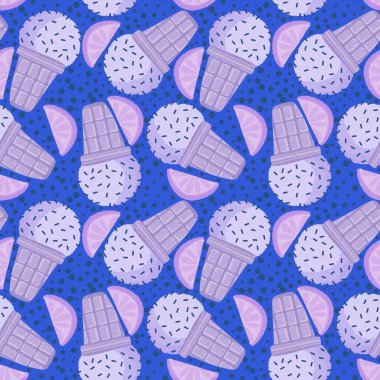 Noel dondurması kağıtları, kumaşlar, çarşaflar, çocuk giysileri baskısı ve yeni yıl partisi aksesuarları için kusursuz dondurma kalıbı. Yüksek kaliteli illüstrasyon