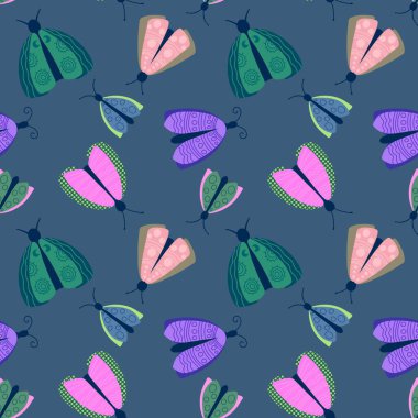 Yaz hayvanları kağıt, kumaş, çarşaf ve çocuk giysileri ve parti aksesuarları için kusursuz güve ve ve kelebek desenleri. Yüksek kaliteli illüstrasyon