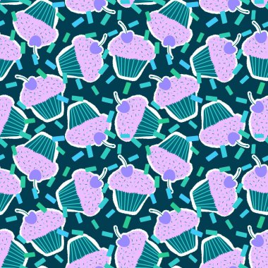 Paketleme kağıdı, kumaş ve çocuk giysileri baskısı, parti ambalajı ve moda tekstili için kusursuz bir doğum günü partisi. Yüksek kalite fotoğraf