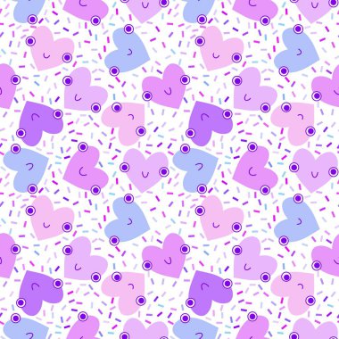 Sevgililer Günü kalbinin pürüzsüz 14 Şubat desenli ambalaj kağıtları, kumaşlar ve çocuk giysileri baskısı kış partisi aksesuarları ve moda tekstili. Yüksek kaliteli illüstrasyon