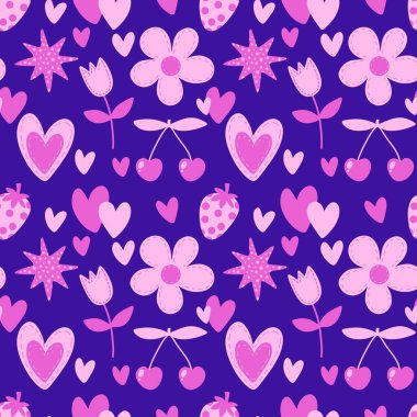 Sevgililer Günü kalbinin pürüzsüz 14 Şubat desenli ambalaj kağıtları, kumaşlar ve çocuk giysileri baskısı kış partisi aksesuarları ve moda tekstili. Yüksek kaliteli illüstrasyon