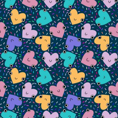 Sevgililer Günü kalbinin pürüzsüz 14 Şubat desenli ambalaj kağıtları, kumaşlar ve çocuk giysileri baskısı kış partisi aksesuarları ve moda tekstili. Yüksek kaliteli illüstrasyon