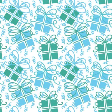 Noel ambalajları, kumaşlar, çocuk giysileri baskısı, parti ambalajları ve moda tekstili için doğum günü partisi kusursuz hediye kutusu deseni. Yüksek kaliteli illüstrasyon