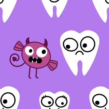 Kağıt, kumaş, çarşaf, çocuk giysisi baskısı, doktor aksesuarları ve eczane ambalajları için tıbbî ve kusursuz diş deseni. Yüksek kalite fotoğraf