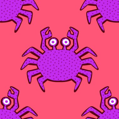 Okyanus hayvanları kağıt, kumaş, çarşaf ve çocuk giysileri baskısı ve yaz partisi aksesuarları için kusursuz yengeç desenleri. Yüksek kalite fotoğraf