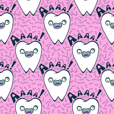 Kağıt, kumaş, çarşaf, çocuk giysisi baskısı, doktor aksesuarları ve eczane ambalajları için tıbbî ve kusursuz diş deseni. Yüksek kalite fotoğraf