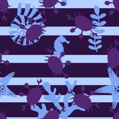 Okyanus hayvanları kağıt, kumaş, çarşaf ve çocuk giysileri baskısı ve yaz partisi aksesuarları için kusursuz yengeç desenleri. Yüksek kalite fotoğraf