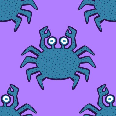 Okyanus hayvanları kağıt, kumaş, çarşaf ve çocuk giysileri baskısı ve yaz partisi aksesuarları için kusursuz yengeç desenleri. Yüksek kalite fotoğraf