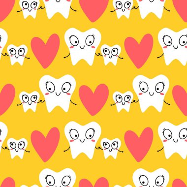 Kağıt, kumaş, çarşaf, çocuk giysisi baskısı, doktor aksesuarları ve eczane ambalajları için tıbbî ve kusursuz diş deseni. Yüksek kalite fotoğraf