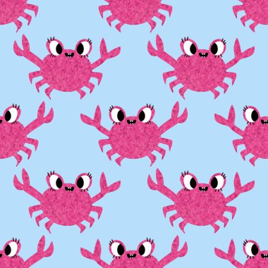 Okyanus hayvanları kağıt, kumaş, çarşaf ve çocuk giysileri baskısı ve yaz partisi aksesuarları için kusursuz yengeç desenleri. Yüksek kalite fotoğraf