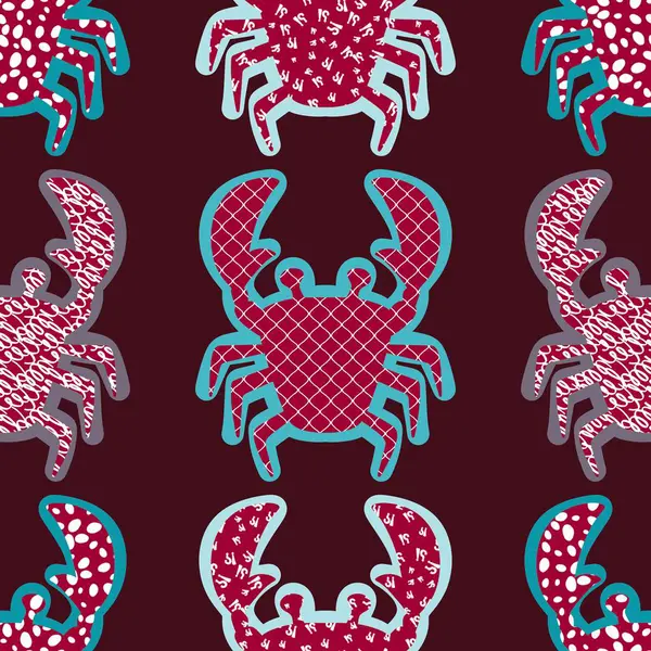 Okyanus hayvanları kağıt, kumaş, çarşaf ve çocuk giysileri baskısı ve yaz partisi aksesuarları için kusursuz yengeç desenleri. Yüksek kalite fotoğraf