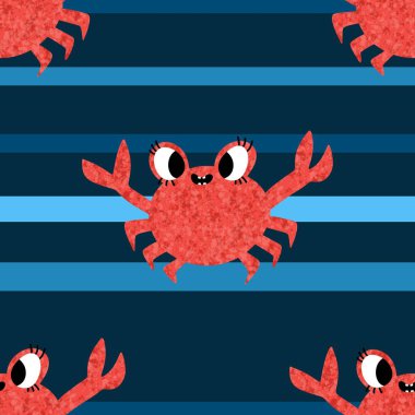 Okyanus hayvanları kağıt, kumaş, çarşaf ve çocuk giysileri baskısı ve yaz partisi aksesuarları için kusursuz yengeç desenleri. Yüksek kalite fotoğraf