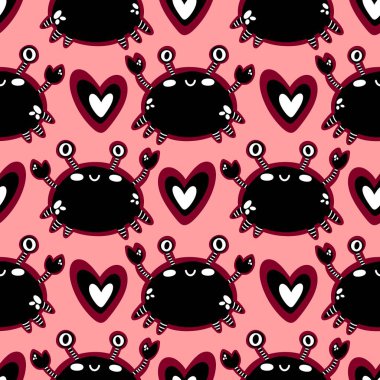 Okyanus hayvanları kağıt, kumaş, çarşaf ve çocuk giysileri baskısı ve yaz partisi aksesuarları için kusursuz yengeç desenleri. Yüksek kalite fotoğraf