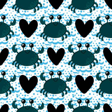 Okyanus hayvanları kağıt, kumaş, çarşaf ve çocuk giysileri baskısı ve yaz partisi aksesuarları için kusursuz yengeç desenleri. Yüksek kalite fotoğraf