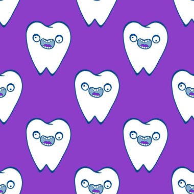 Kağıt, kumaş, çarşaf, çocuk giysisi baskısı, doktor aksesuarları ve eczane ambalajları için tıbbî ve kusursuz diş deseni. Yüksek kalite fotoğraf